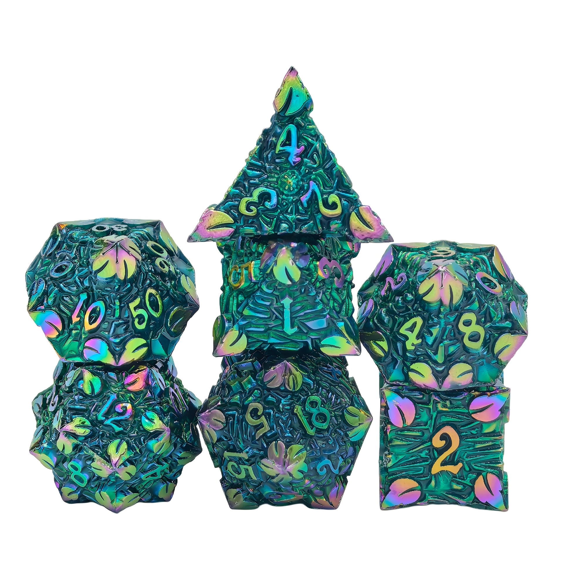 7pcs Solid Leaf Metal Dice Set